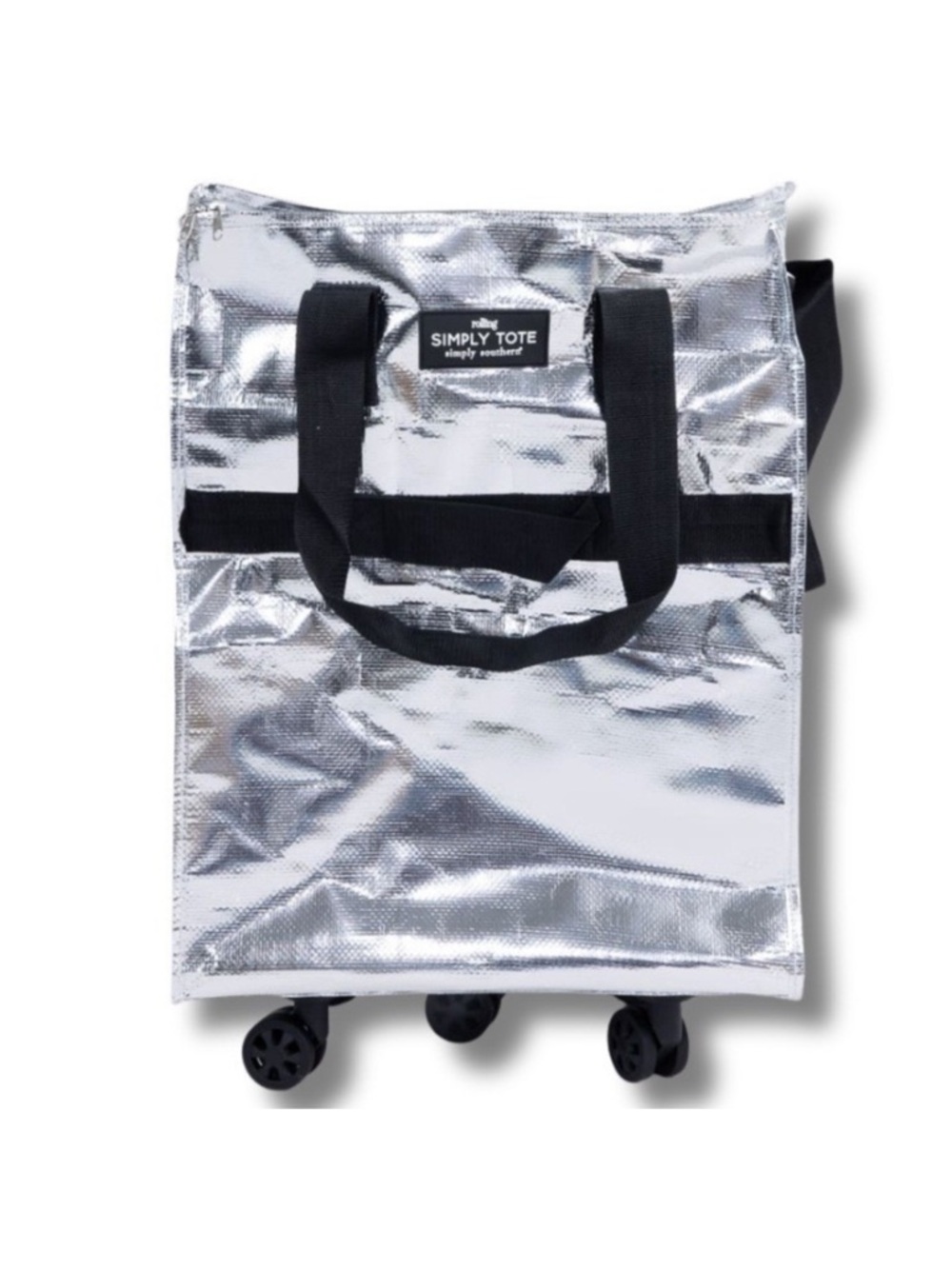 SIMPLY SOUTHERN Silver Metallic Roller Rolling Tote Bag NWT